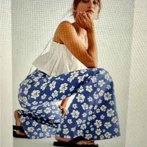 Free People Just Float On Printed Jean tropical hibiscus print in carpenter blue